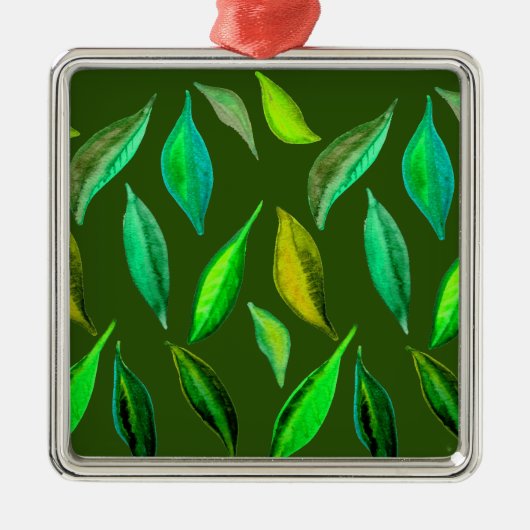 Groene eco-bladeren eco-kerstmis metalen ornament (Voorkant)