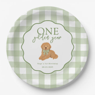 Groene Eén Gouden Jaar Goldendoodle 1e Verjaardag Papieren Bordje