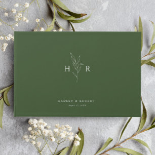 Groene Eenvoudige Monogram Botanische Huwelijk Gastenboek