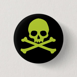 Groene eenvoudige schedel en kruisbeenderen ronde button 3,2 cm