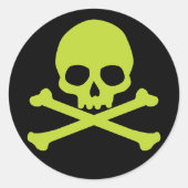 Groene eenvoudige schedel en kruisbeenderen ronde sticker (Voorkant)