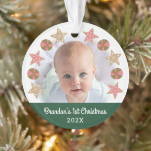 Groene Eerste Kerstmis Baby Foto Gingerbread Boy Ornament