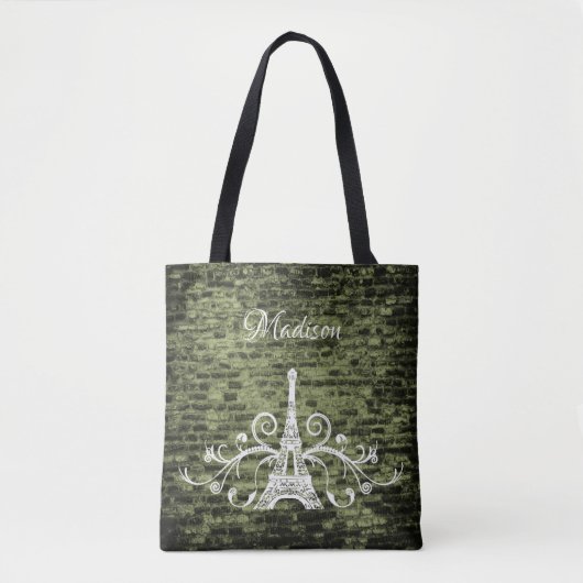 Groene Eiffel Tower Grunge Canvas tas (Voorkant)