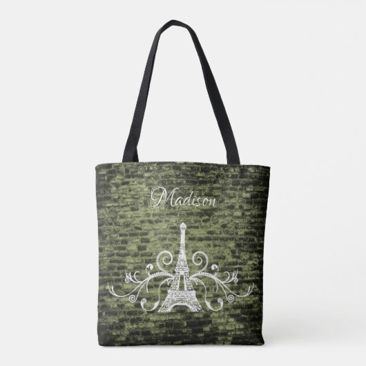 Groene Eiffel Tower Grunge Canvas tas (Achterkant)