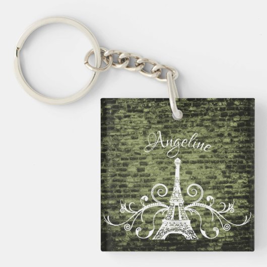 Groene Eiffel Tower Grunge Sleutelhanger (voorkant)