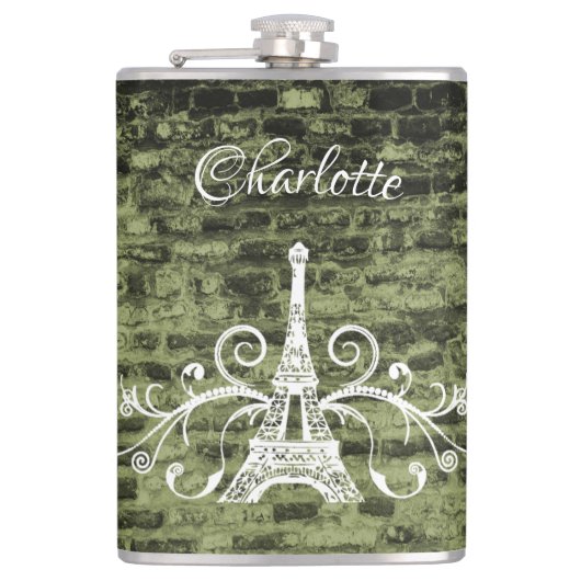 Groene Eiffeltower-graatkolf Heupfles (Voorkant)