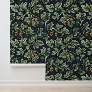 Groene eiken bladeren eikel Botanische schil en st Behang