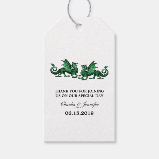 Groene Elegant Dragons Wedding Gift Labels Cadeaulabel (Voorkant)
