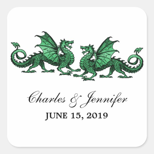 Groene Elegant Dragons Wedding Stickers (Voorkant)