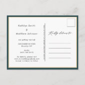 Groene Elegant Gold Script Modern sparen de Datum Aankondigingskaart (Achterkant)
