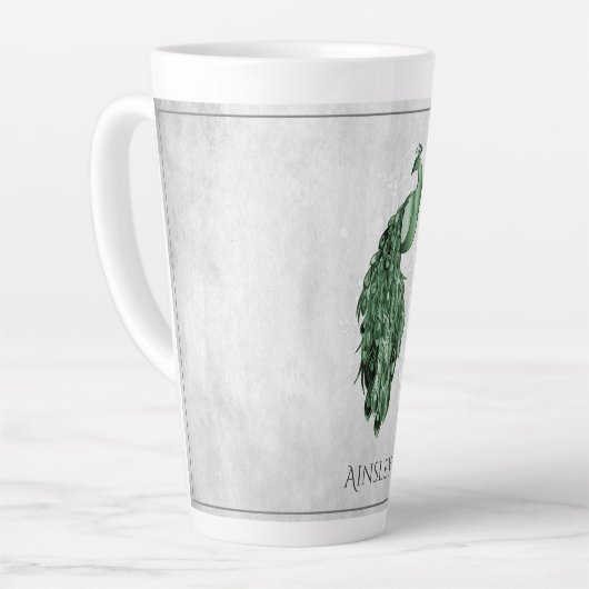 Groene Elegant Peacock Persoonlijke Latte Mok (Linkerhoek)