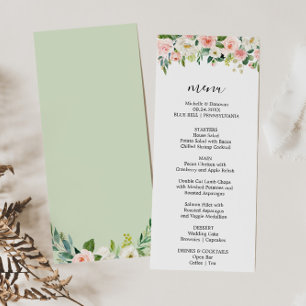 Groene Elegante Bloem Dinner Menukaart Kaart