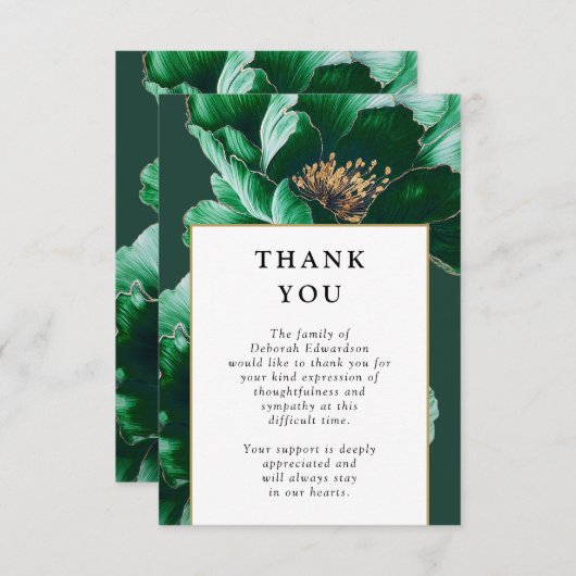 Groene Elegante Bloemen Viering van het Leven Begr Bedankkaart (Voorkant / Achterkant)