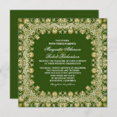 Groene elegante Damask bruiloft uitnodigingen (Voorkant / Achterkant)