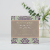 Groene Elegante Damast 'Save the date'-aankondigin Save The Date (Staand voorkant)
