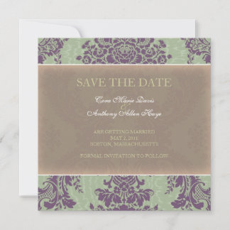 Groene Elegante Damast Save the date Aankondiging