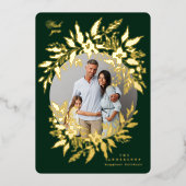 Groene elegante gouden krans foto vrolijk kerstfee folie feestdagenkaart (Voorkant)