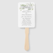 Groene elegante moderne botanische scriptbruiloft handwaaier (Voorkant)