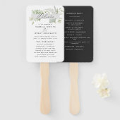 Groene elegante moderne botanische scriptbruiloft handwaaier (Voorkant en achterkant)