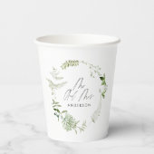 Groene elegante moderne botanische scriptbruiloft papieren bekers (Achterkant)