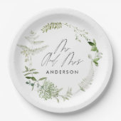 Groene elegante moderne botanische scriptbruiloft papieren bordje (Voorkant)