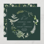 Groene elegante moderne botanische scriptbruiloft save the date (Voorkant / Achterkant)