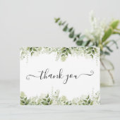 Groene Elegante Script Bladeren Bedankkaart (Staand voorkant)