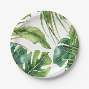 Groene Elegante Tropische Zomer Palmbladeren Bruil Papieren Bordje