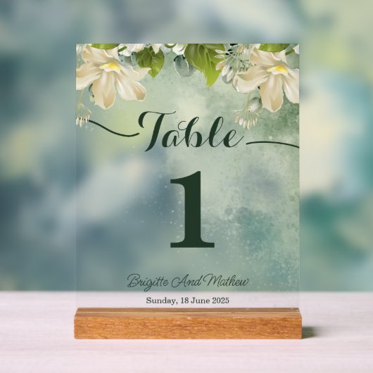 Groene Elegante Trouwtafel Nummer Kaart Acryl Bord (Neutraal)