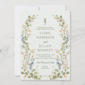 Groene Elegante Wildflower Pastel bruiloft Kaart (Voorkant)