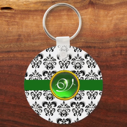 GROENE EMERALD DAMASKMONOGRAM, SLEUTELHANGER (Voorkant)