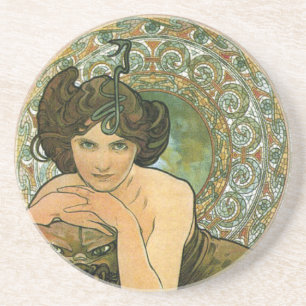  groene Emerald Temptress Art Nouveau Mucha Zandsteen Onderzetter