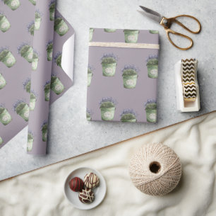 Groene Emmer Lavendel Bloemen Verjaardag Cadeaupapier