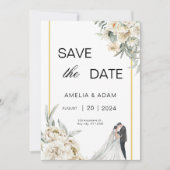 Groene en Beige bladeren Save the Date Bruiloft Kaart (Voorkant)