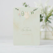 Groene en beige delicate Waterverf Baby shower Informatiekaartje (Staand voorkant)
