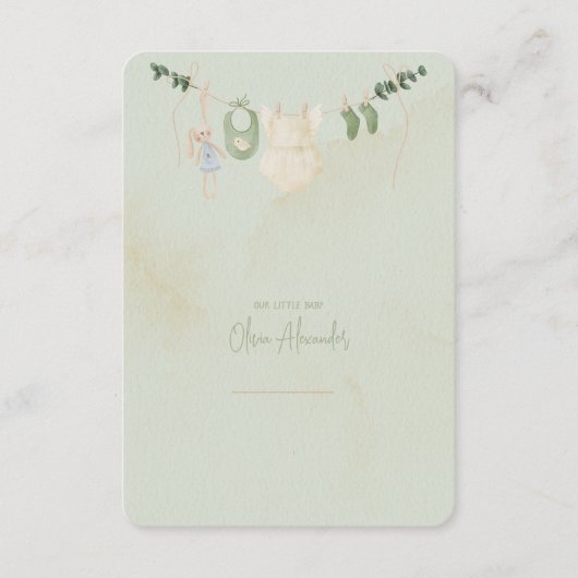 Groene en beige delicate Waterverf Baby shower Informatiekaartje (Voorkant)