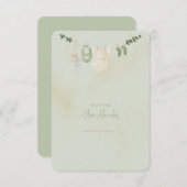 Groene en beige delicate Waterverf Baby shower Informatiekaartje (Voorkant / Achterkant)