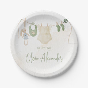 Groene en beige delicate Waterverf Baby shower Papieren Bordje