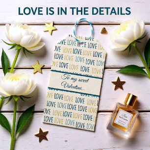 Groene en beige liefdevolle harten cadeaulabel