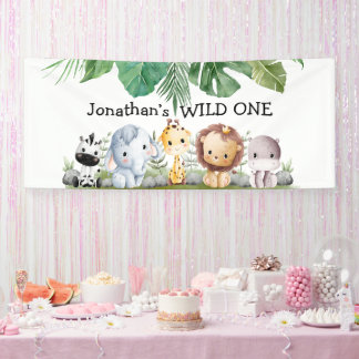Groene en beige safari wildebras Verjaardag Spandoek