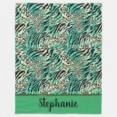 Groene en beige tijger- en zebraafdrukken fleece deken (Voorkant)