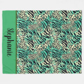 Groene en beige tijger- en zebraafdrukken fleece deken (Voorkant (Horizontaal))