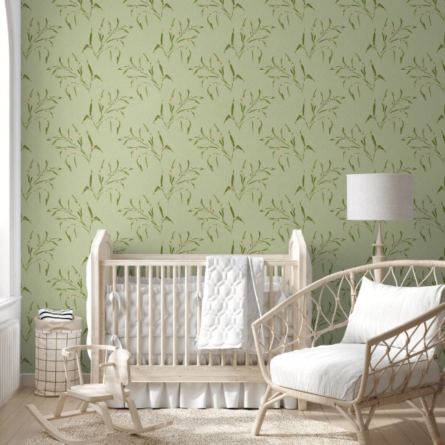Groene en bessen takken Botanisch patroon Behang (Kinderen)