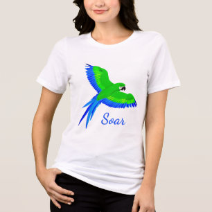 Groene en blauwe ara tijdens de vlucht Tri-Blend shirt