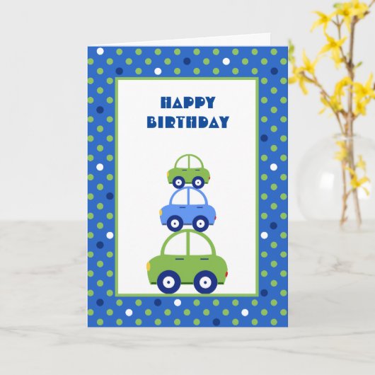 Groene en blauwe auto's Verjaardkaart Kaart (Gele Bloem)