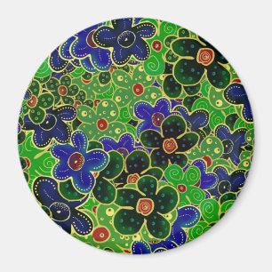 groene en blauwe bloemen met gouden rand magneet