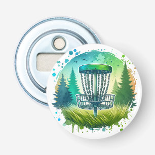 Groene en Blauwe Disc Golf Thema Button Flesopener