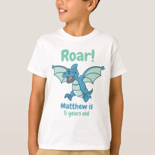 Groene en Blauwe Dragon Dinosaur Roar Boy's Birthd T-shirt