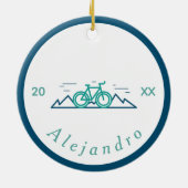 Groene en blauwe fietsthema Design Bicycle Bike Keramisch Ornament (Achterkant)