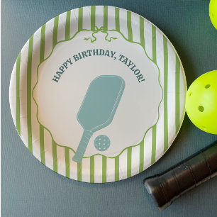 Groene en blauwe gestreepte Pickleball-verjaardags Papieren Bordje